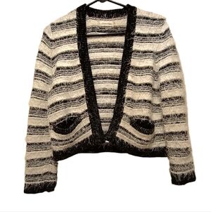 Calvin Klein Black and Cream Striped Open Cardigan
